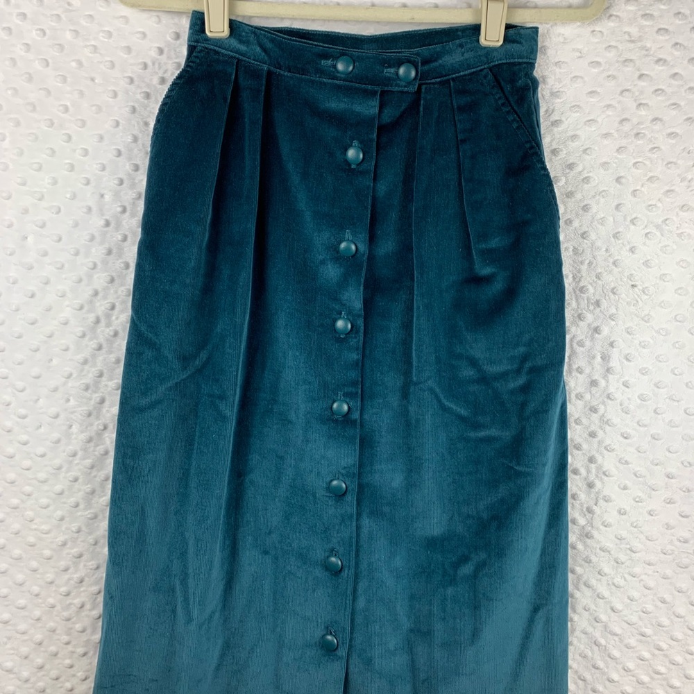 VINTAGE LORCH Midi Skirt Turquoise Corduroy High Waisted Style